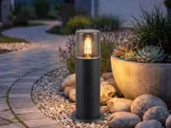 LED Außen Sockelleuchte aus Aluminium Schwarz & Rauchfarbig E27, Höhe 30cm