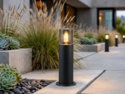 LED Außen Sockelleuchte aus Aluminium Schwarz & Rauchfarbig E27, Höhe 30cm