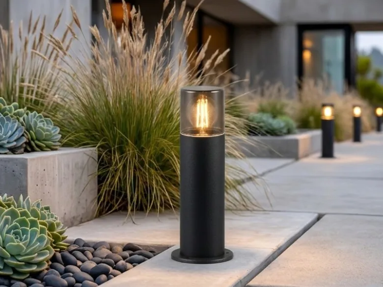 LED Außen Sockelleuchte aus Aluminium Schwarz & Rauchfarbig E27, Höhe 30cm