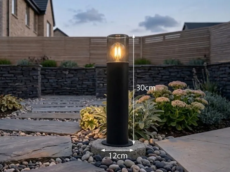 LED Außen Sockelleuchte aus Aluminium Schwarz & Rauchfarbig E27, Höhe 30cm