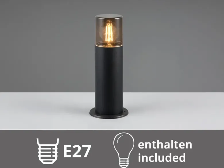 LED Außen Sockelleuchte aus Aluminium Schwarz & Rauchfarbig E27, Höhe 30cm