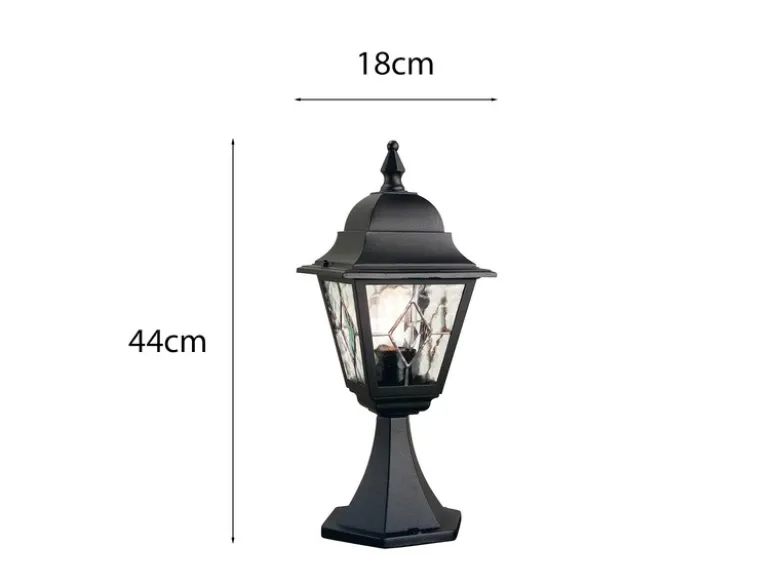 LED Außen Sockelleuchte im Landhausstil Laterne mit Bleiglas, Höhe 44cm