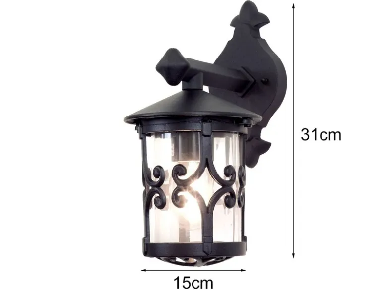 LED Außen Wandlaterne aus Alu im Landhausstil, Schwarz Höhe 31cm