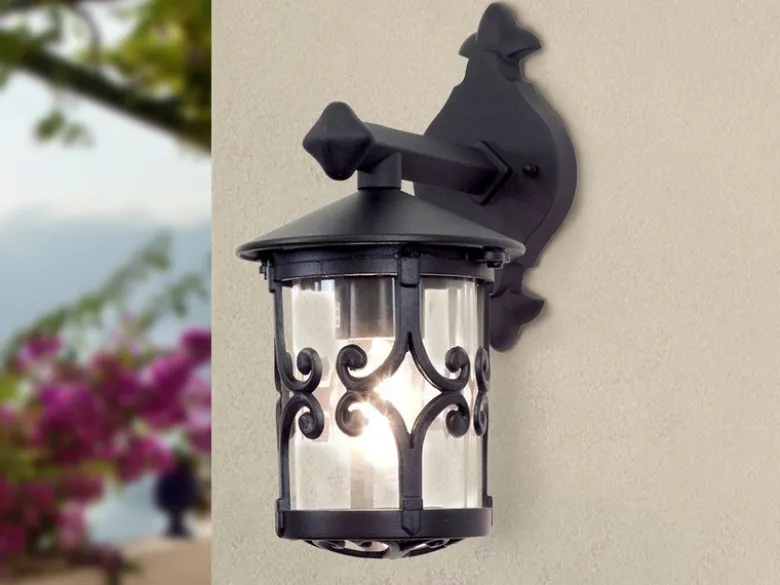 LED Außen Wandlaterne aus Alu im Landhausstil, Schwarz Höhe 31cm