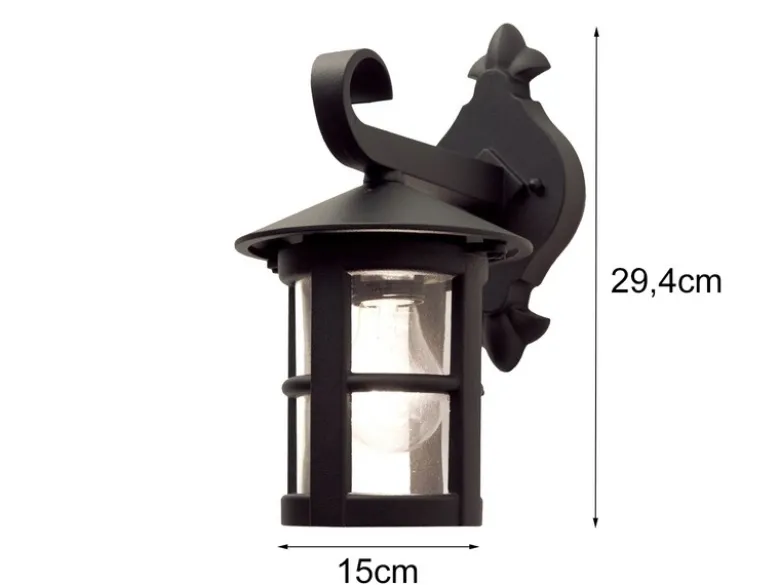 LED Außen Wandlaterne aus Alu im Landhausstil, Schwarz Höhe 29cm