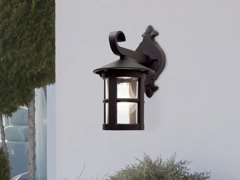 LED Außen Wandlaterne aus Alu im Landhausstil, Schwarz Höhe 29cm