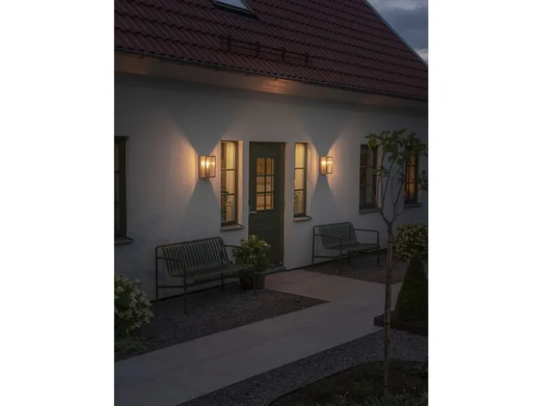 LED Außenwandlaterne aus Messing mit Klarglas, Höhe 30cm