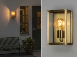 LED Außenwandlaterne aus Messing mit Klarglas, Höhe 30cm