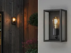 LED Außenwandlaterne aus Stahl Schwarz mit Klarglas, Höhe 30cm