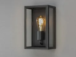 LED Außenwandlaterne aus Stahl Schwarz mit Klarglas, Höhe 30cm