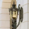 LED Außenwandlaterne im Jugendstil mit Amberglas, stehend Höhe 64cm