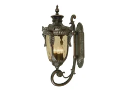 LED Außenwandlaterne im Jugendstil mit Amberglas, stehend Höhe 64cm