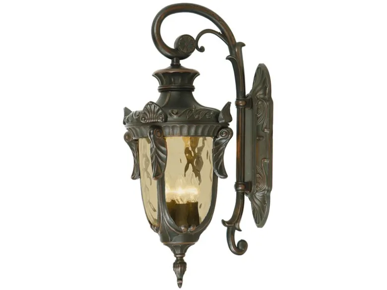 LED Außenwandlaterne im Jugendstil mit Amberglas, hängend Höhe 64cm