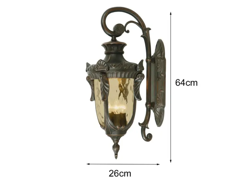 LED Außenwandlaterne im Jugendstil mit Amberglas, hängend Höhe 64cm