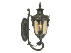 LED Außenwandlaterne im Jugendstil mit Amberglas, stehend Höhe 43cm