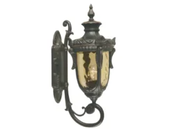 LED Außenwandlaterne im Jugendstil mit Amberglas, stehend Höhe 53cm