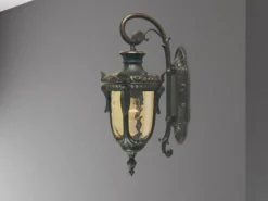 LED Außenwandlaterne im Jugendstil mit Amberglas, hängend Höhe 52cm