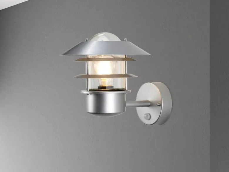 LED Außenwand Laterne mit Bewegungsmelder, Silber Höhe 24cm