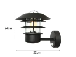 LED Außenwand Laterne mit Bewegungsmelder, Schwarz Höhe 24cm