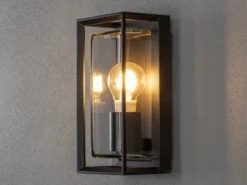 LED Außenwandlaterne Rahmen Metall Schwarz & klares Glas, Höhe 26cm