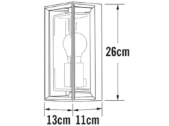 LED Außenwandlaterne Rahmen Metall Schwarz & klares Glas, Höhe 26cm
