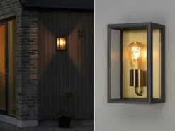 LED Außenwandlaterne Schwarz-Messing mit Klarglas, Höhe 30cm