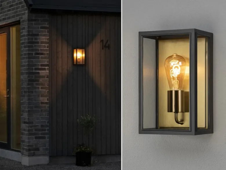 LED Außenwandlaterne Schwarz-Messing mit Klarglas, Höhe 30cm