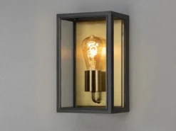 LED Außenwandlaterne Schwarz-Messing mit Klarglas, Höhe 30cm