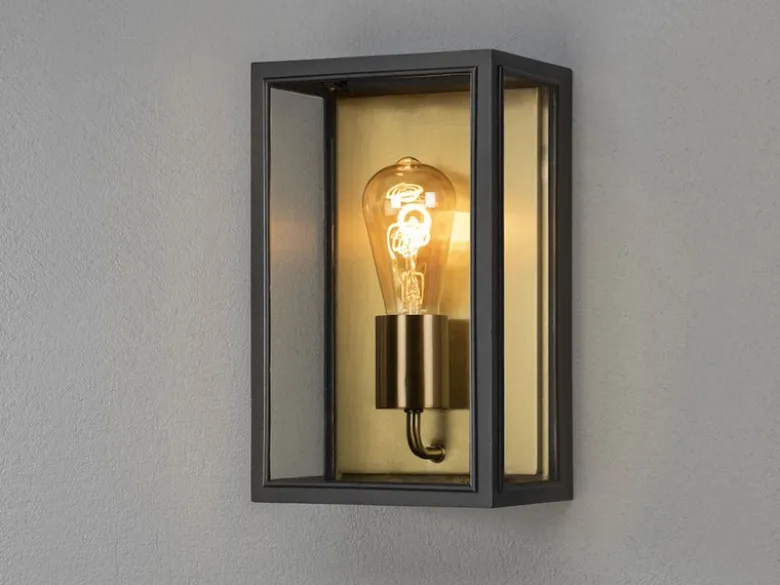 LED Außenwandlaterne Schwarz-Messing mit Klarglas, Höhe 30cm