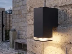 LED Außenwandleuchte ALU Down Light Schwarz Effektstreifen IP44, Höhe 16,5cm