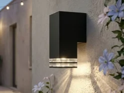 LED Außenwandleuchte ALU Down Light Schwarz Effektstreifen IP44, Höhe 19cm