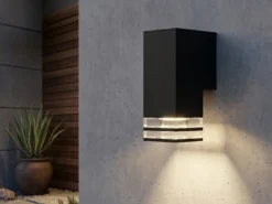 LED Außenwandleuchte ALU Down Light Schwarz Effektstreifen IP44, Höhe 19cm