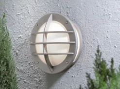 LED Außenwandleuchte Aluminium Silbergrau & Acrylglas Weiß, Ø 31cm