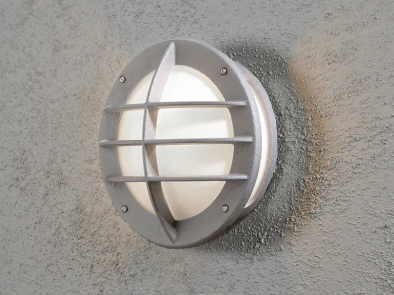 LED Außenwandleuchte Aluminium Silbergrau & Acrylglas Weiß, Ø 31cm