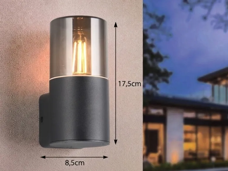 LED Außenwandleuchte Aluminium Schwarz & Rauchfarbig E27, Höhe 17,5cm
