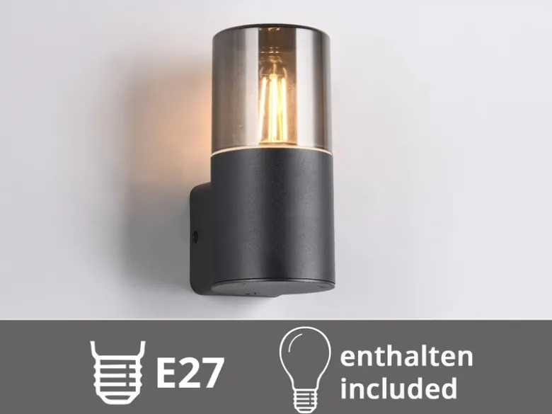 LED Außenwandleuchte Aluminium Schwarz & Rauchfarbig E27, Höhe 17,5cm