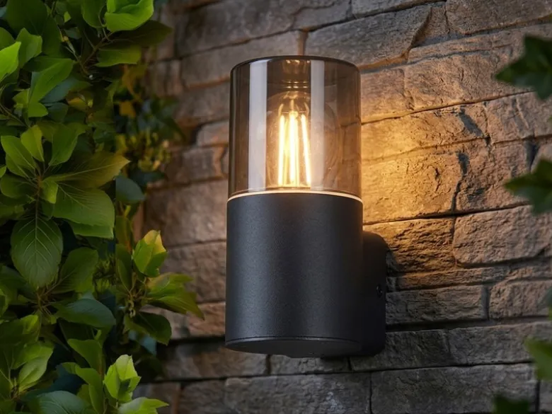 LED Außenwandleuchte Aluminium Schwarz & Rauchfarbig E27, Höhe 17,5cm