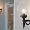 LED Außenwandleuchte Aluminium Schwarz mit Glaskugel, Höhe 44cm