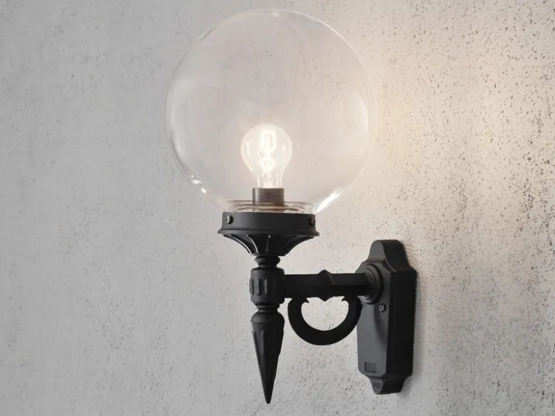 LED Außenwandleuchte Aluminium Schwarz mit Glaskugel, Höhe 44cm