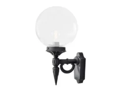 LED Außenwandleuchte Aluminium Schwarz mit Glaskugel, Höhe 44cm