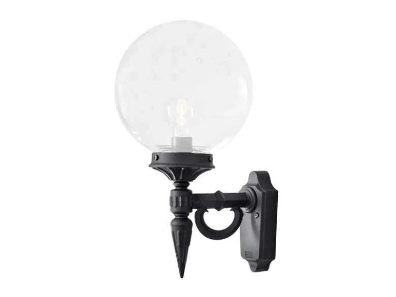 LED Außenwandleuchte Aluminium Schwarz mit Glaskugel, Höhe 44cm