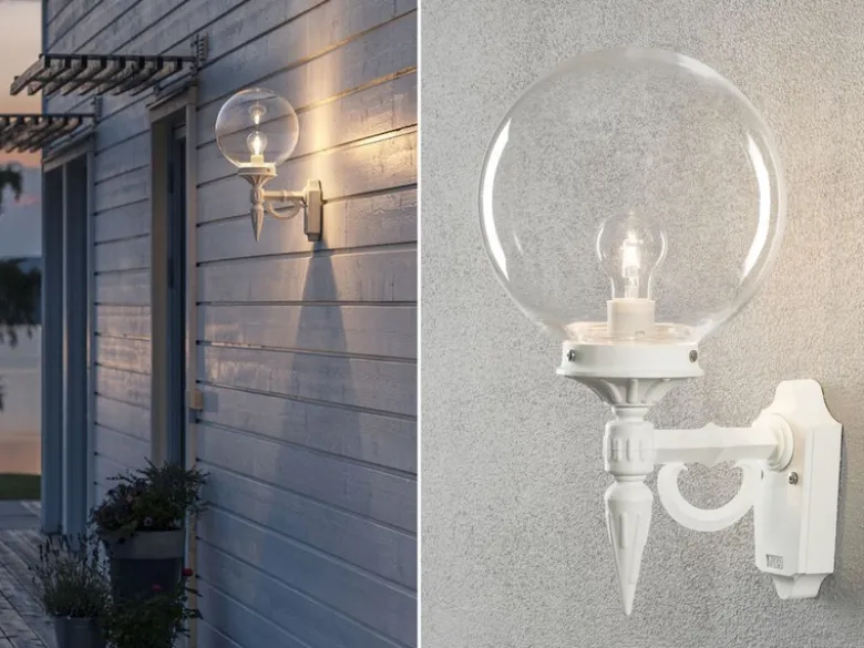 LED Außenwandleuchte Aluminium Weiß mit Glaskugel, Höhe 44cm