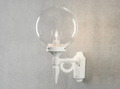 LED Außenwandleuchte Aluminium Weiß mit Glaskugel, Höhe 44cm