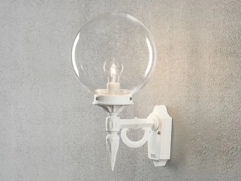 LED Außenwandleuchte Aluminium Weiß mit Glaskugel, Höhe 44cm