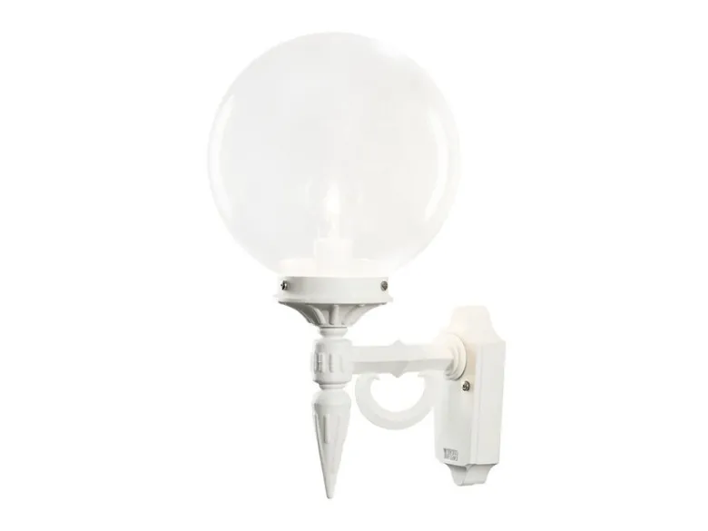 LED Außenwandleuchte Aluminium Weiß mit Glaskugel, Höhe 44cm