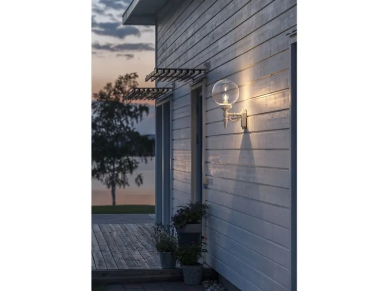 LED Außenwandleuchte Aluminium Weiß mit Glaskugel, Höhe 44cm