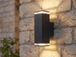 LED Außenwandleuchte ALU Up and Down Schwarz Effektstreifen IP44, Höhe 23,5cm
