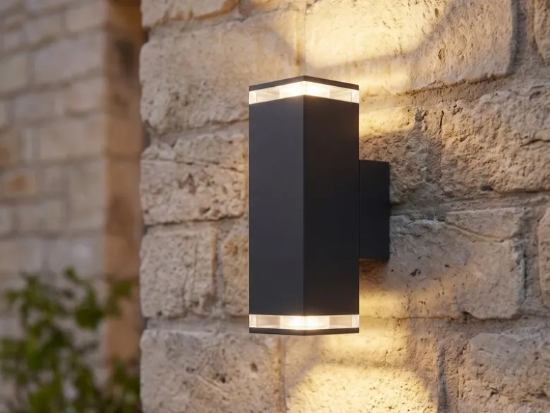 LED Außenwandleuchte ALU Up and Down Schwarz Effektstreifen IP44, Höhe 23,5cm