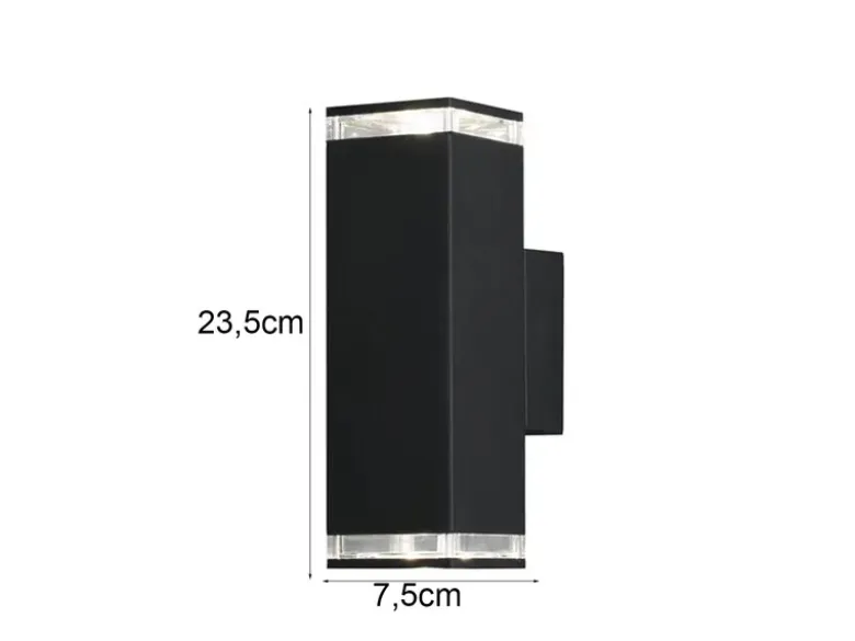 LED Außenwandleuchte ALU Up and Down Schwarz Effektstreifen IP44, Höhe 23,5cm
