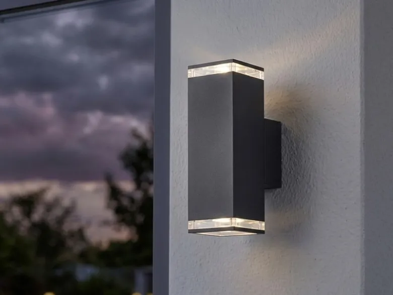 LED Außenwandleuchte ALU Up and Down Schwarz Effektstreifen IP44, Höhe 23,5cm